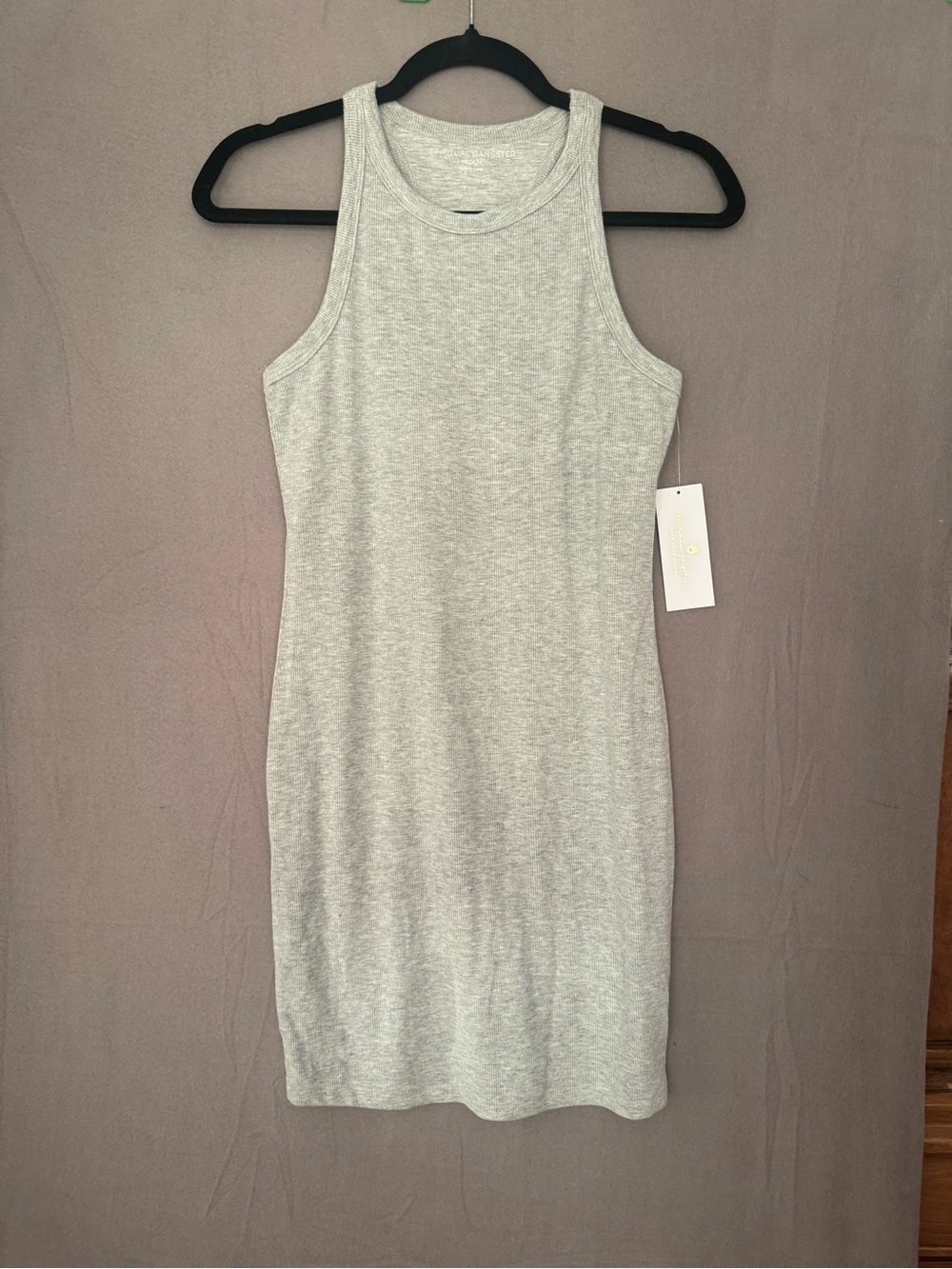 Spiritual Gangster Light Gray Ribbed Tank Mini Dress